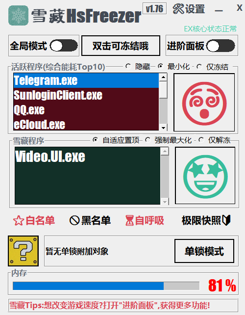 游戏冻结软件 | 雪藏 HsFreezer(2.10)