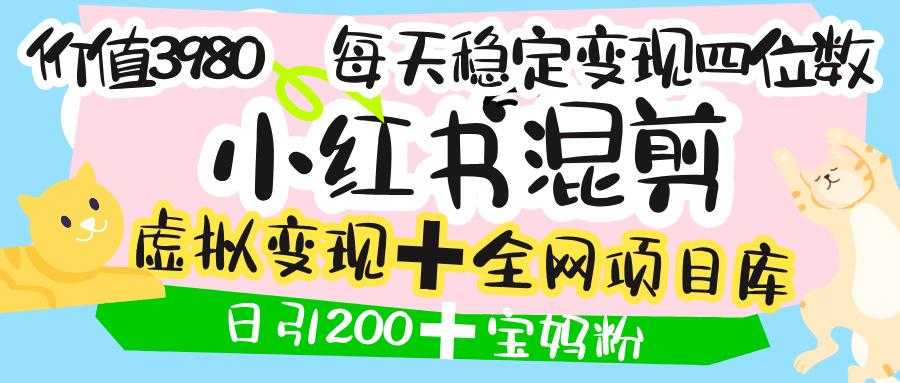 价值3980的小红书混剪, 虚拟变现 +全网项目库 , 日引200+宝妈创业粉,每天稳定四位数变现